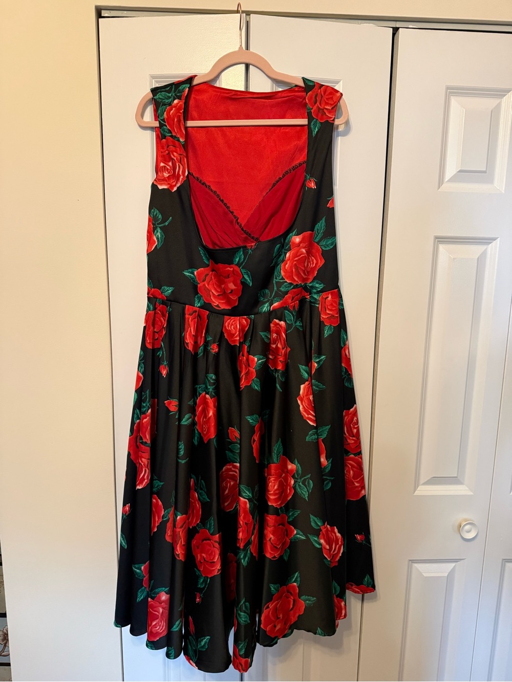 Pinup Couture Black Dress with Red Rose Print